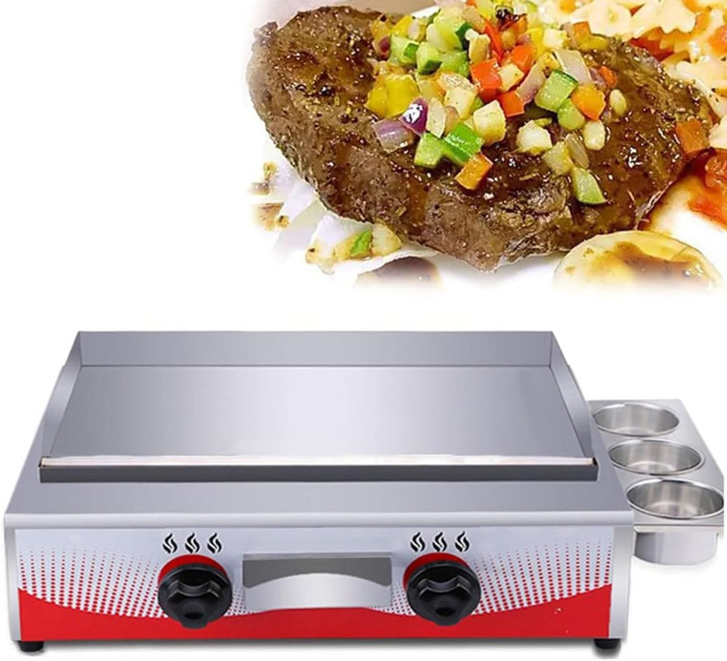 Commercial Gas Griddle, Kitchen Countertop Flat Top Grill Oven Countertop Griddle with 2 Burners,Adjustable Temperature, Restaurant Kitchen (59 * 44 * 23cm)