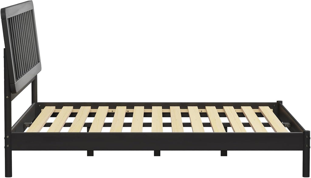 Walker Edison Clemente Mid-Century Modern Spindle Headboard King Bedframe, King Size, Black