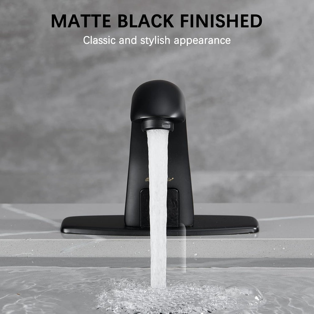 Charmingwater Touchless Bathroom Sink Faucet, Motion Automatic Sensor Faucet with Hole Cover Plate, Matte Black