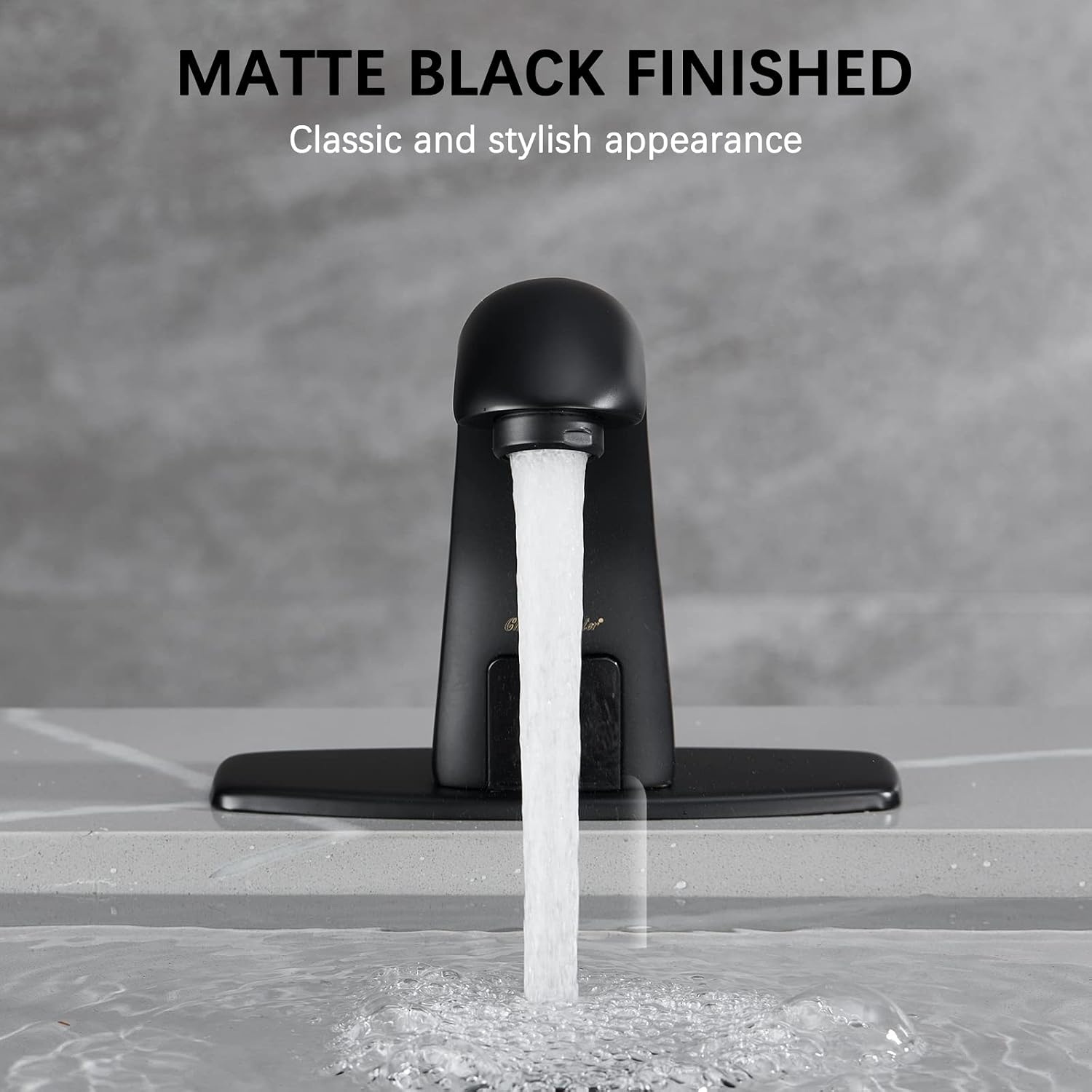 Charmingwater Touchless Bathroom Sink Faucet, Motion Automatic Sensor Faucet with Hole Cover Plate, Matte Black