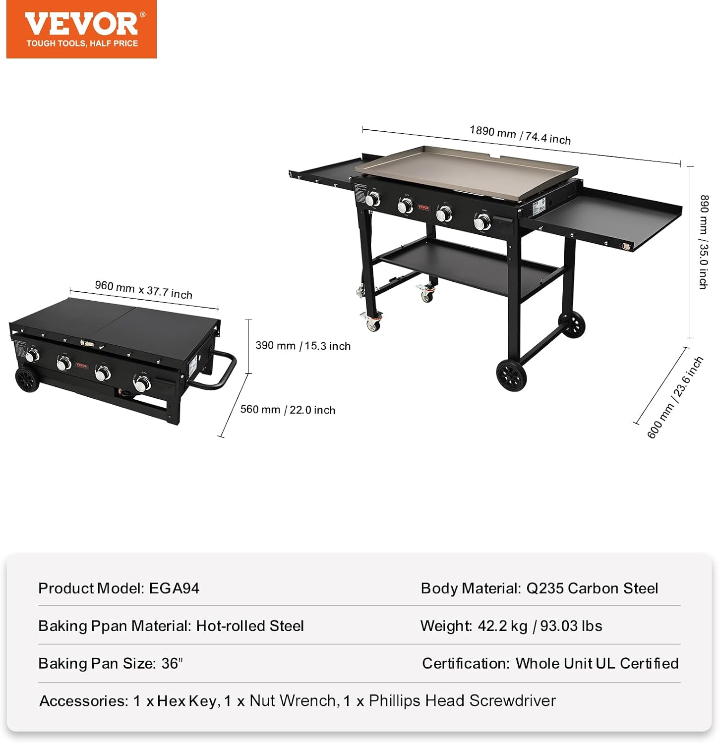 Propane Griddle on Cart, 36' Heavy Duty Manual Flat Top Griddle, Outdoor Cooking Station with Side Shelves, Steel Propane Gas Griddle, 4-Burners Restaurant Portable Grill - 60,000 BTU