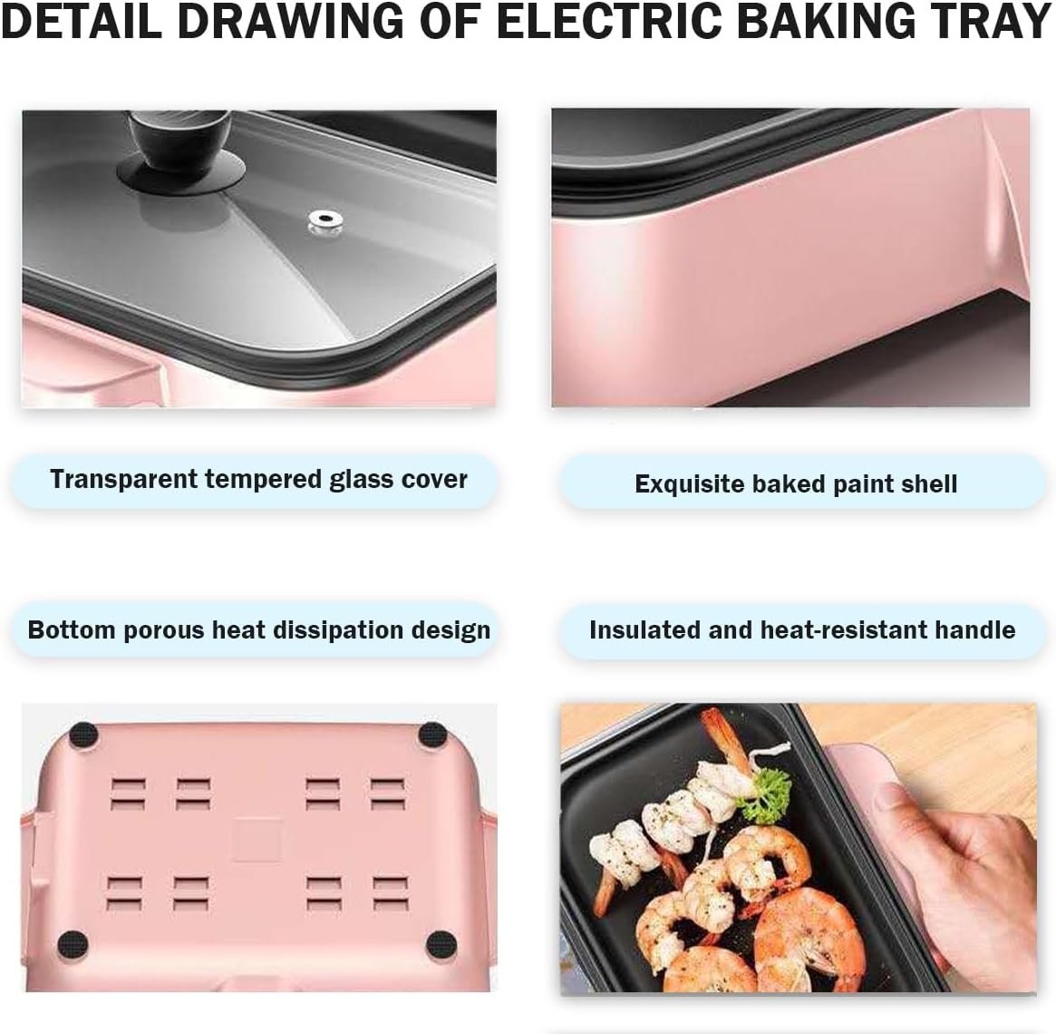 Electric Flat Top Grill, Electric Griddle, Flattop Grills Indoor Safely Washable, Suitable for Frying Grilling Stir Frying(Pink,34.5 * 22 * 8.5)