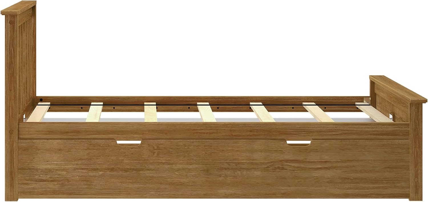 Max & Lily Classic Twin Bed, Slatted Headboard, with Trundle, Pecan