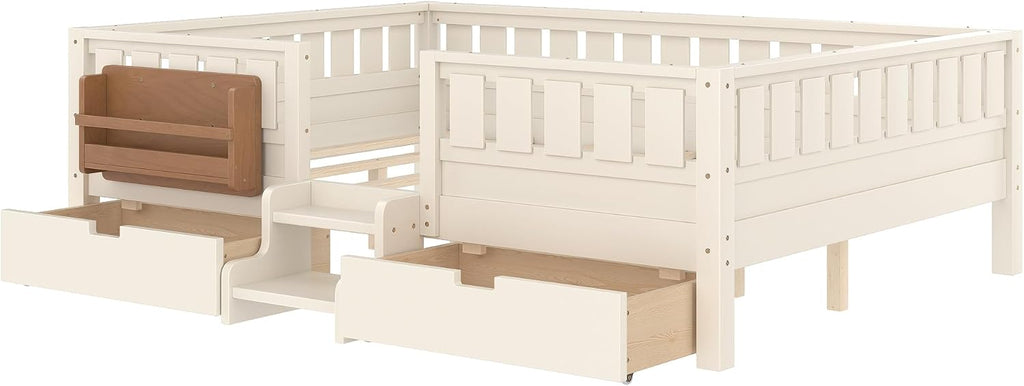 Bellemave Queen Size Bed with Slats and Stairs