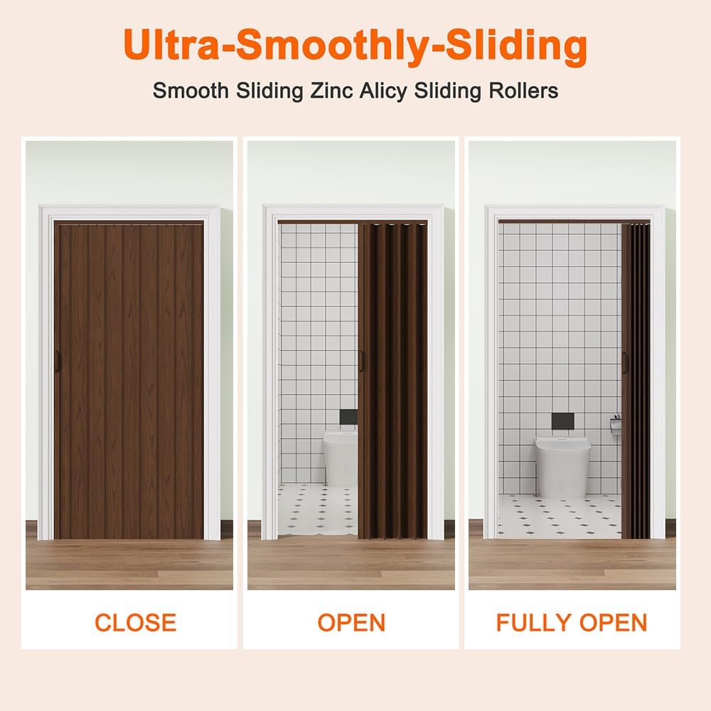Accordion Doors 48'-72' x 80', with Upgraded Roller & Handle & Complete Hardware, Interior Multifold Folding Doors for Closet & Pantry, Easy Installation - Walnut, Single Layer