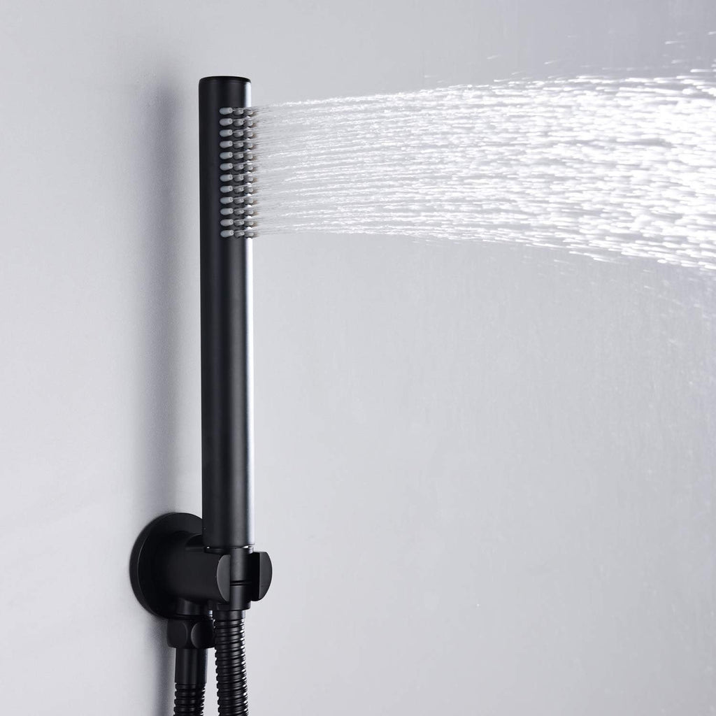 Matte Black Rain Shower Systems with Waterfall Tub Spout, Shower Faucets Sets Complete with 8 Inches Rain Shower Head and Handheld