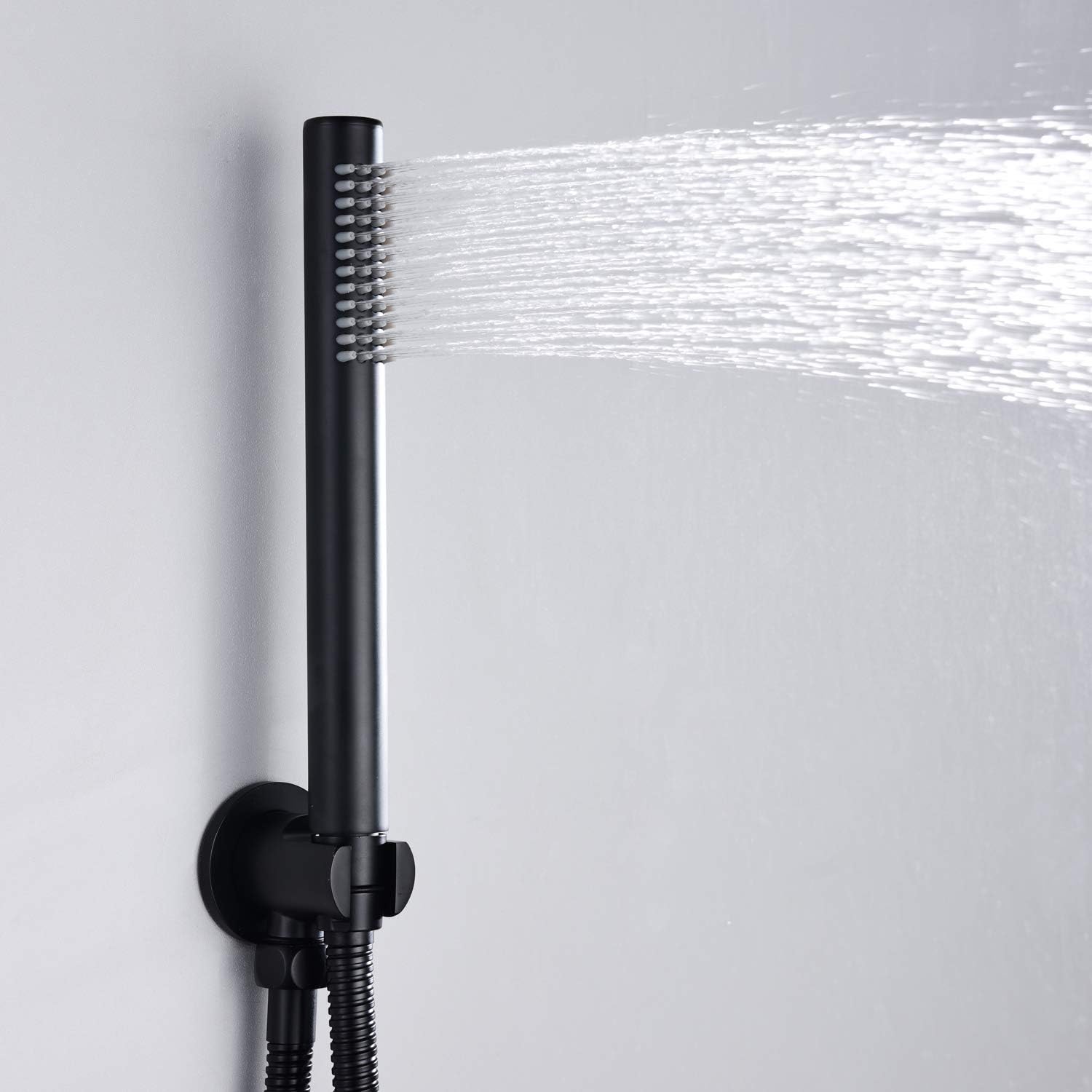 Matte Black Rain Shower Systems with Waterfall Tub Spout, Shower Faucets Sets Complete with 8 Inches Rain Shower Head and Handheld