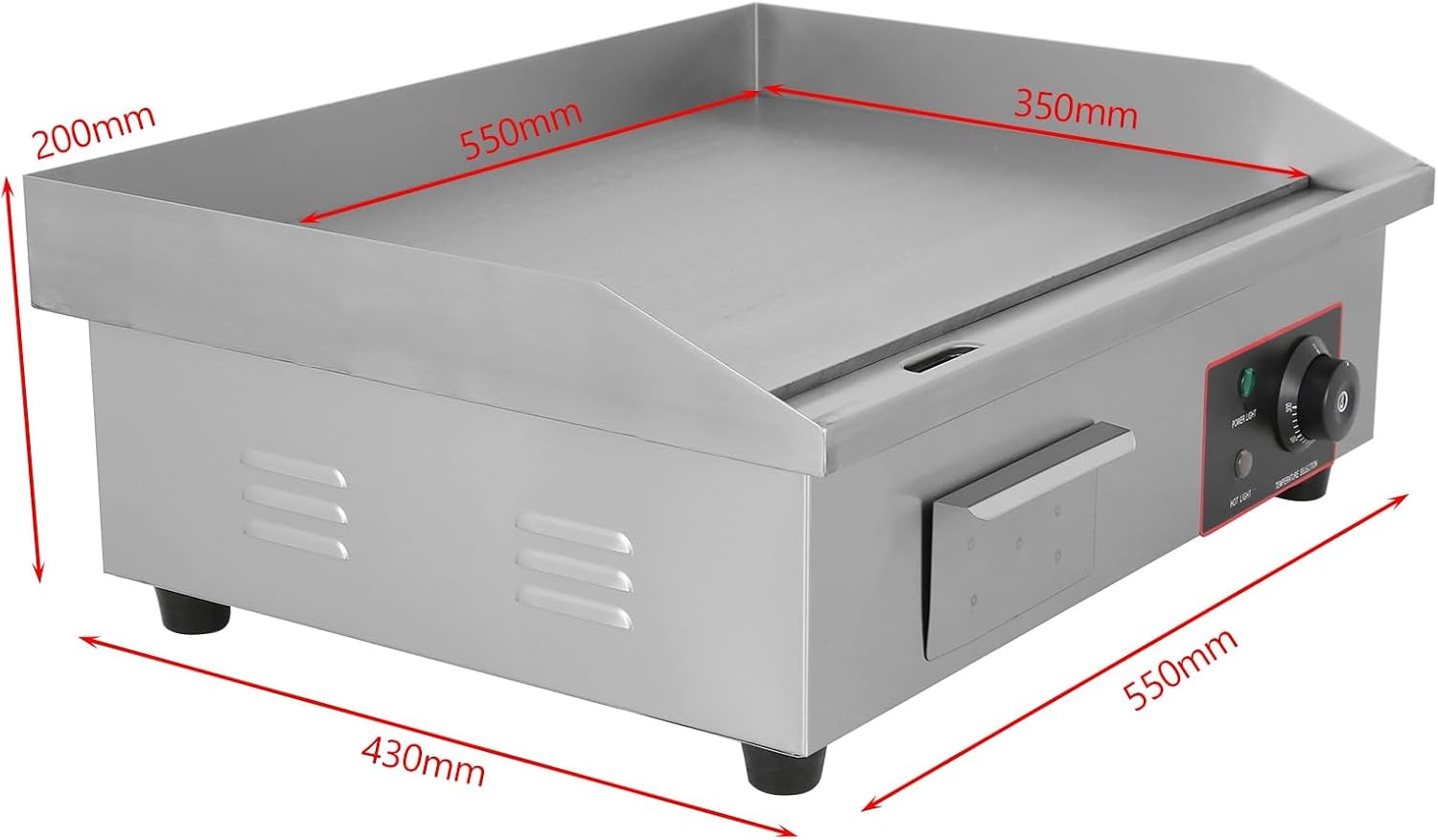 Topteng 22' Commercial Electric Griddle, Commercial Griddle Electric Flat Top Griddle Stainless Steel Countertop Griddle Grill 3000W with Drip Hole, 50-300℃ Griddle for Restaurants Home