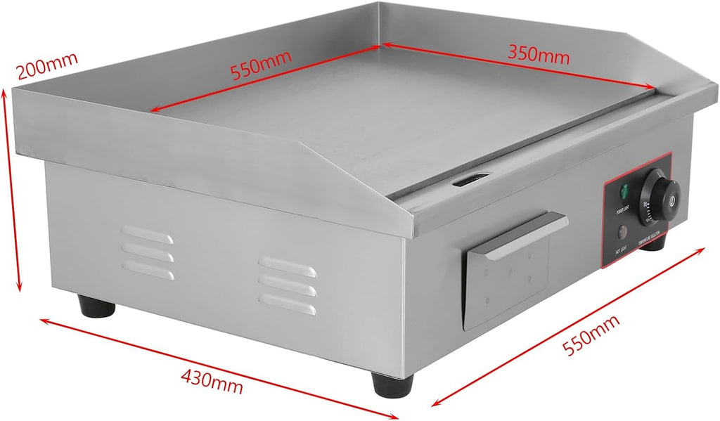 Topteng Commercial Electric Griddle 22 Inch, Commercial Griddle Electric Flat Top Griddle Stainless Steel Countertop Griddle Grill 3000W with Drip Hole, 50-300℃ Griddle for Home Restaurants