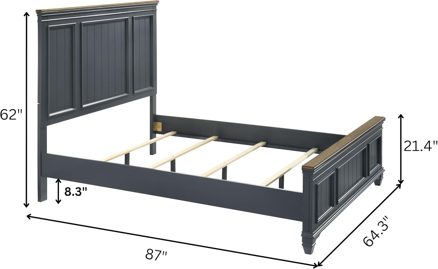 Roundhill Furniture Riverton Wood Bedroom Set with Shiplap Panel Queen Bed, Dresser, Mirror, and Two Nightstands in Slate Blue