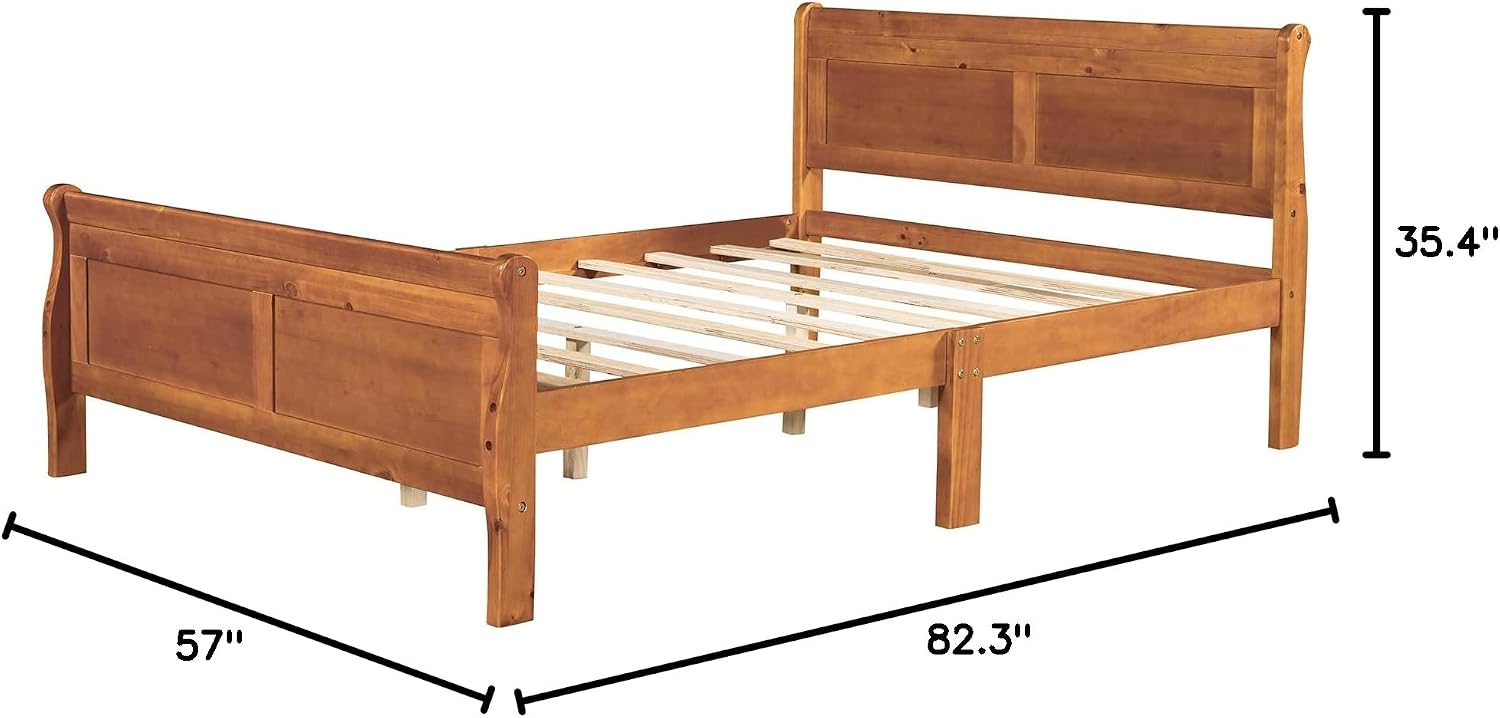Harper & Bright Designs Full Size Bed Frame with Headboard, Wood Platform Bed Frame Full Size Sleige Bed with Slats Set and Extra Supporting Legs,No Box-Spring Needed