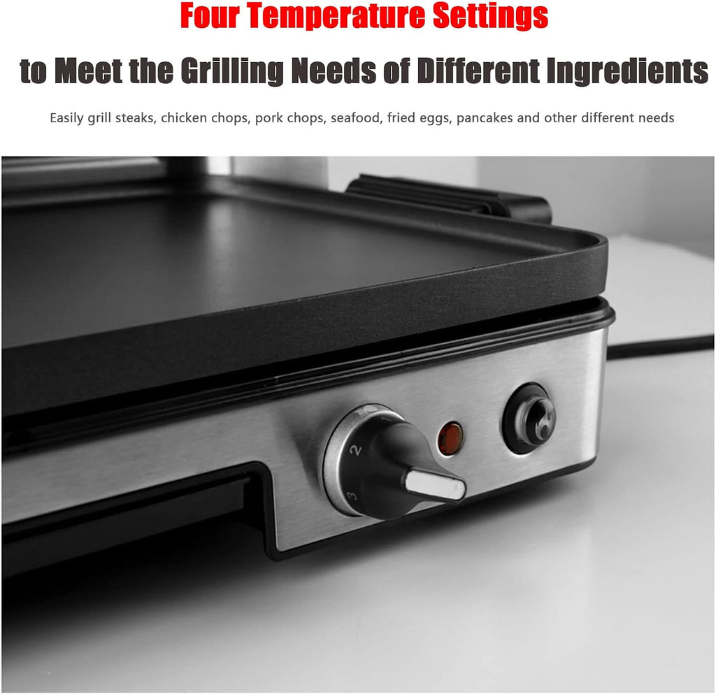 Electric Griddle Commercial Counter Top Half Flat Hotplate, 1750W Electric Flat Top Grill, Stainless Steel Electric Countertop Griddle W/Drip Hole, 110~240V Countertop Griddle for Pancake