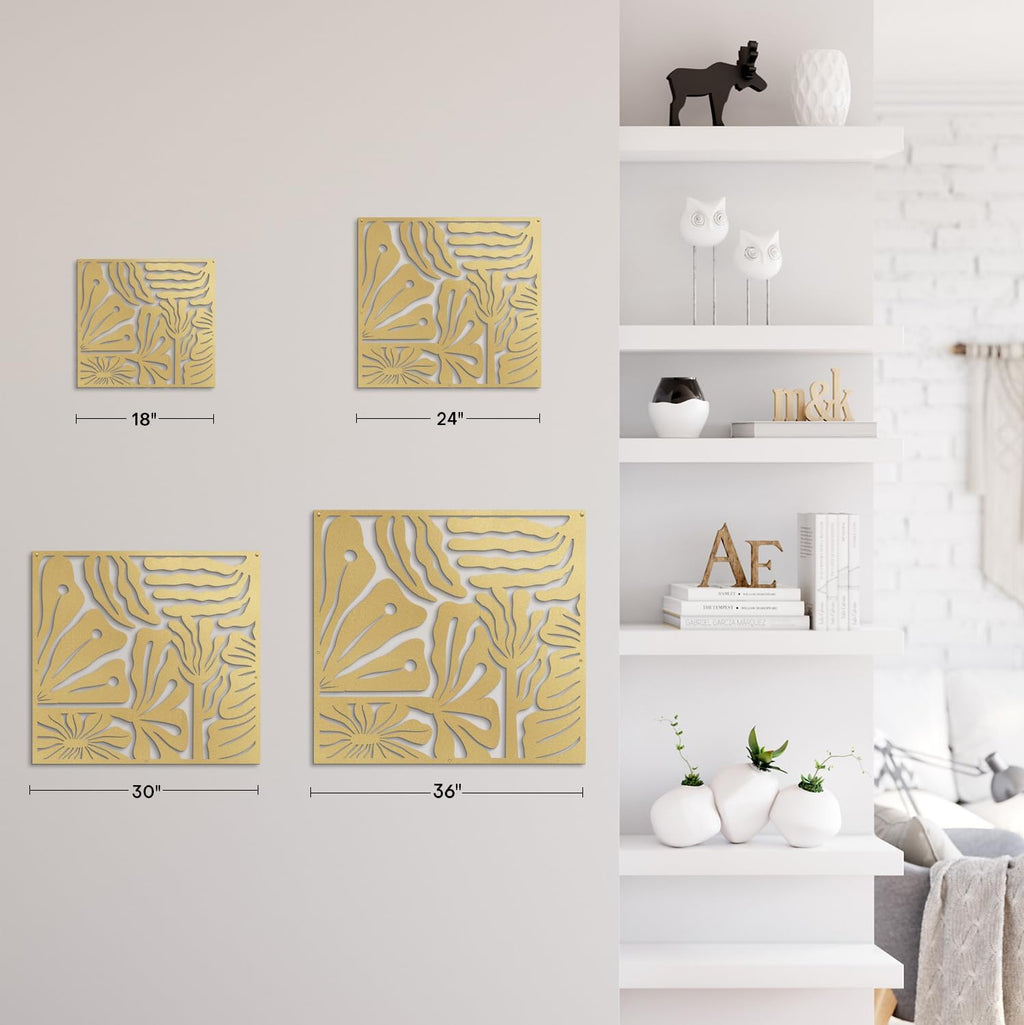 SIGNLEADER Metal Wall Art Decor Tropical Palm Leaf Minimalist Modern Abstract Wall Sculpture Hangings Home Decoration for Living Room, Bedroom, Bathroom, Kitchen, Outdoor - 30' Gold