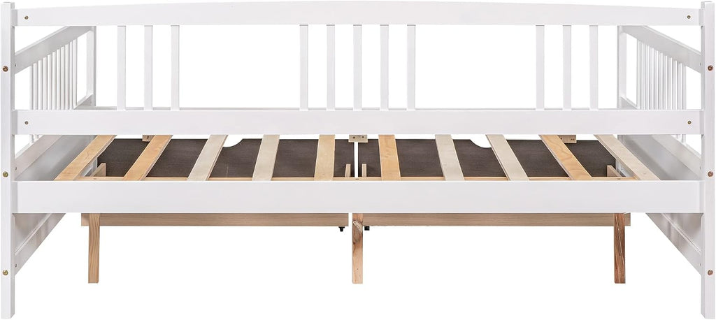 Merax Daybed Twin, Twin Daybed Wooden Slats Support Modern Living Daybed with Rails, No Box Spring Needed (White)