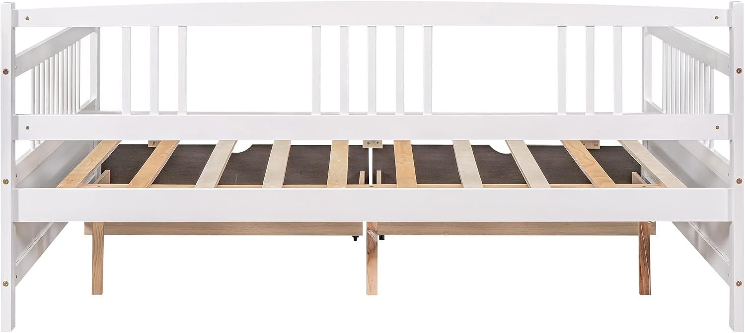 Merax Daybed Twin, Twin Daybed Wooden Slats Support Modern Living Daybed with Rails, No Box Spring Needed (White)