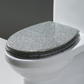 Glitter Toilet Seat Round 16.5 Inch Quick Release Toilet Seats Cover with Slow Close Toilet Lid, Non-Slip Lid, Easy Installation Resin Safe Material (Silver)