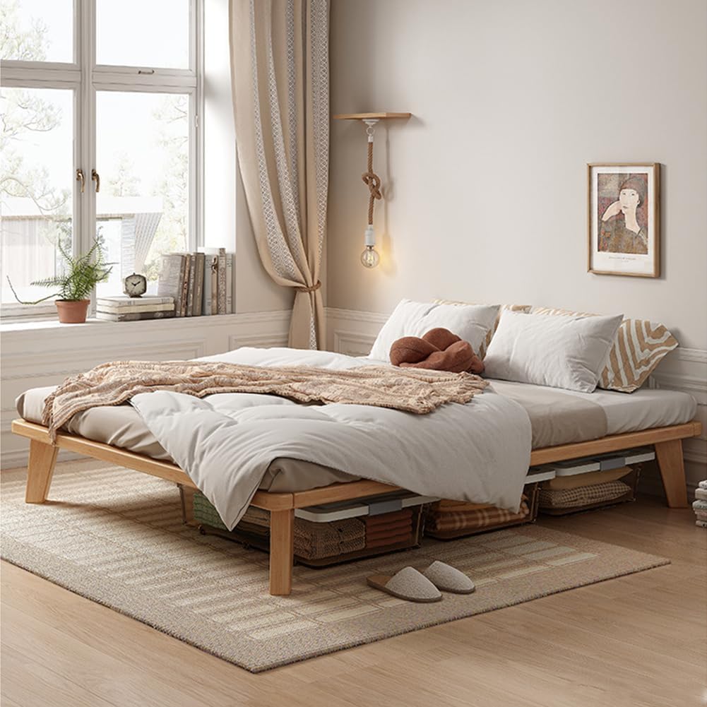 NELYE California-King Platform Bed Base - 14 Inch Solid Wood Mattress Foundation with Support Slats and Legs, California King Size Rubberwood Simple Bed Frame