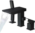 Waterfall Roman Tub Faucet with Hand Shower, Deck Mount Tub Filler Bathtub Faucet with Sprayer, Brass Widespread 3 Hole Bathtub Shower Faucet Set, Matte Black