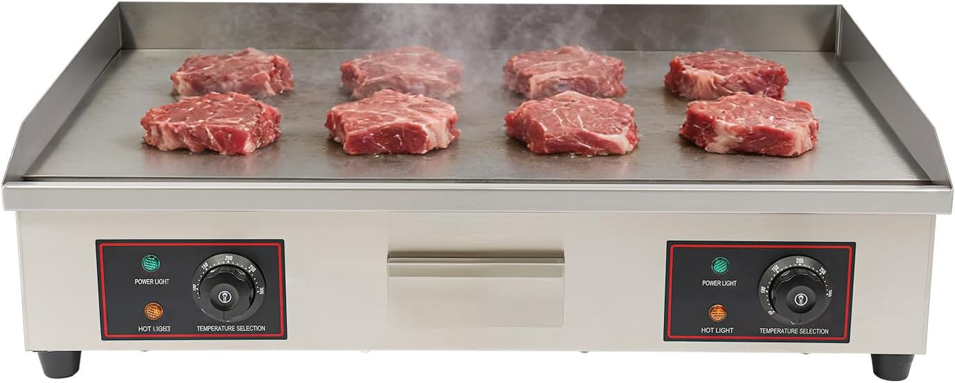 30' Commercial Electric Griddle, 110V 3000W Electric Stainless Steel Countertop Flat Top Griddle, Electric Flat Top Grill Teppanyaki Grill with Adjustable Temperature Control 122-572℉ (No Plug)