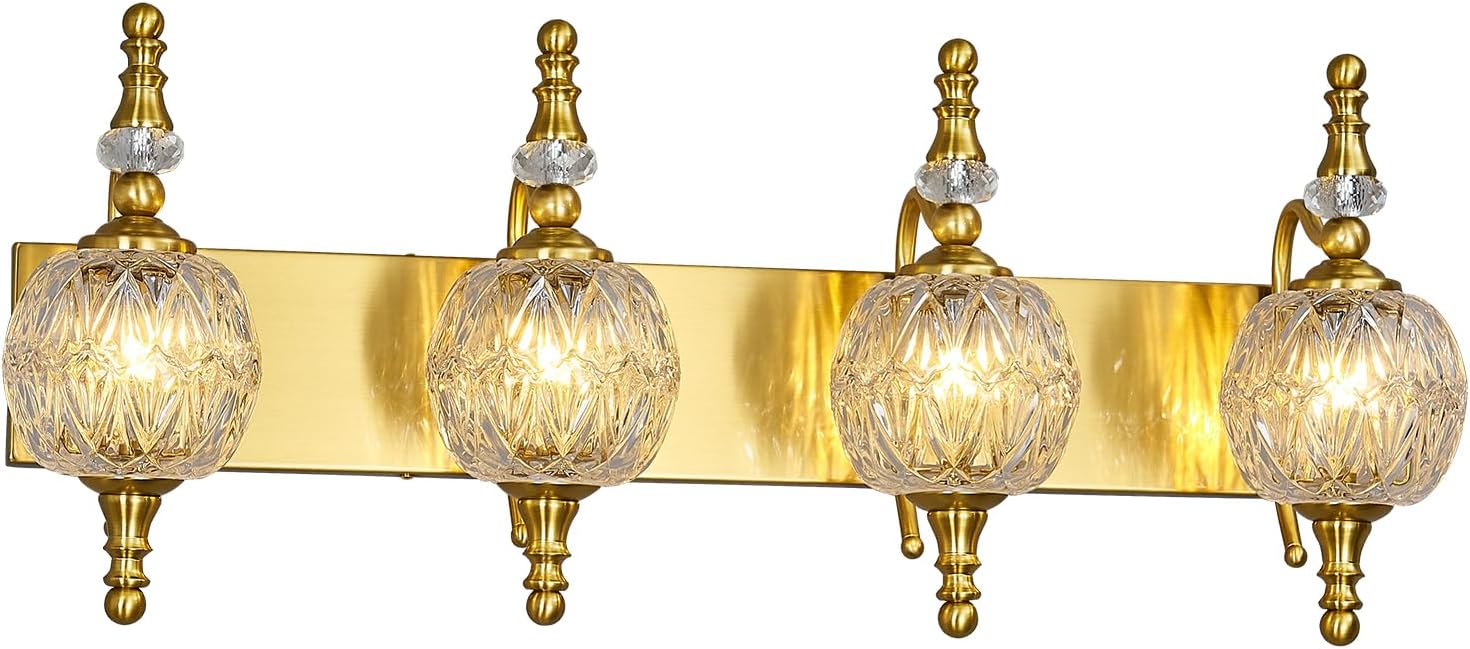 Modern Crystal Bathroom Vanity Lights Fixtures Over Mirror Gold Vintage 4-Lights 28 Inch Bathroom Light Fixtures Glass Crystal Vanity Lights
