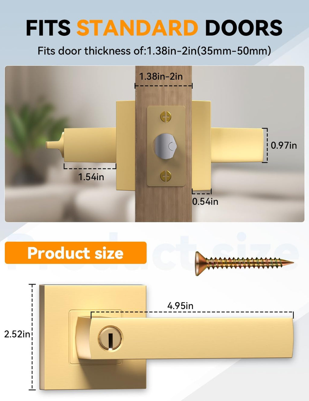 BSEED Gold Door Handles Interior Gold Privacy Door Levers fot Bedroom & Bathroom Lock Set in Modern Satin Gold Finish (10-Pack)