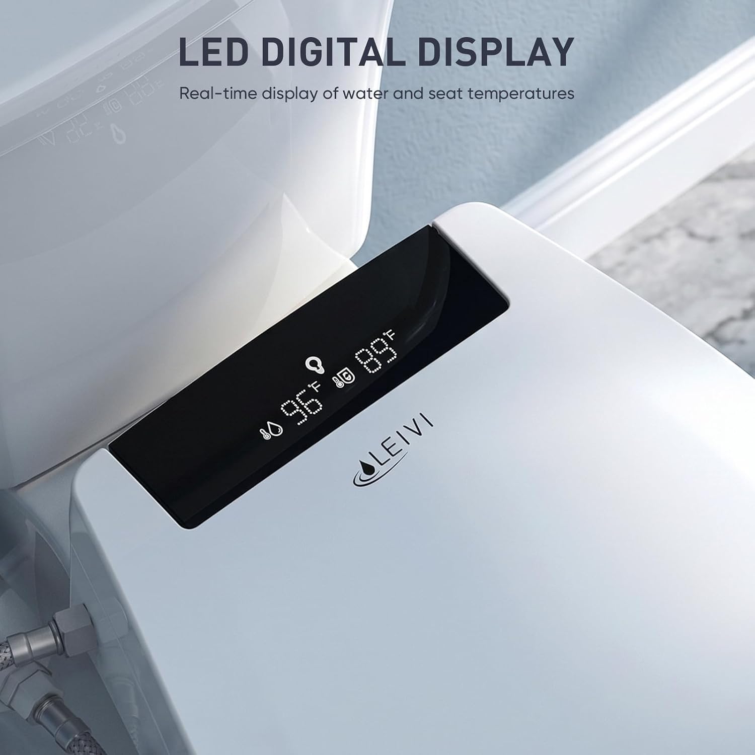 LEIVI Electric Bidet Toilet Seat with Auto Open & Close Lid, Digital LED Display, Heated Seat, Night Light, Bidet with Warm Water and Dryer, Elongated