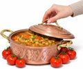 Vintage 100% Pure Solid Copper Hammered Handmade Engraved Cookware Cooking Stew Pot Braiser Lid Pan Oven Fancy Serving Nonstick Handle Non Stick Decorative Kitchen Decor Indian Turkish (1.8 Quarts)