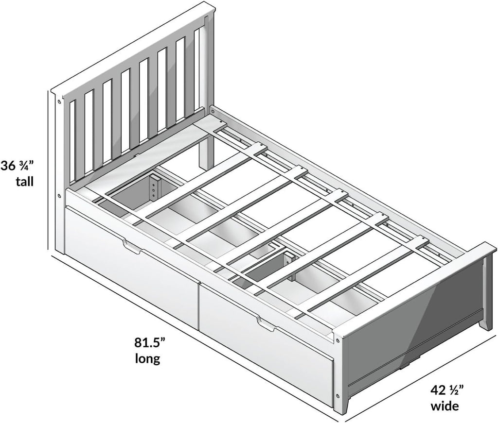 Max & Lily Twin Bed, Bed Frame with Headboard For Kids with Storage Drawers, Slatted, Blue