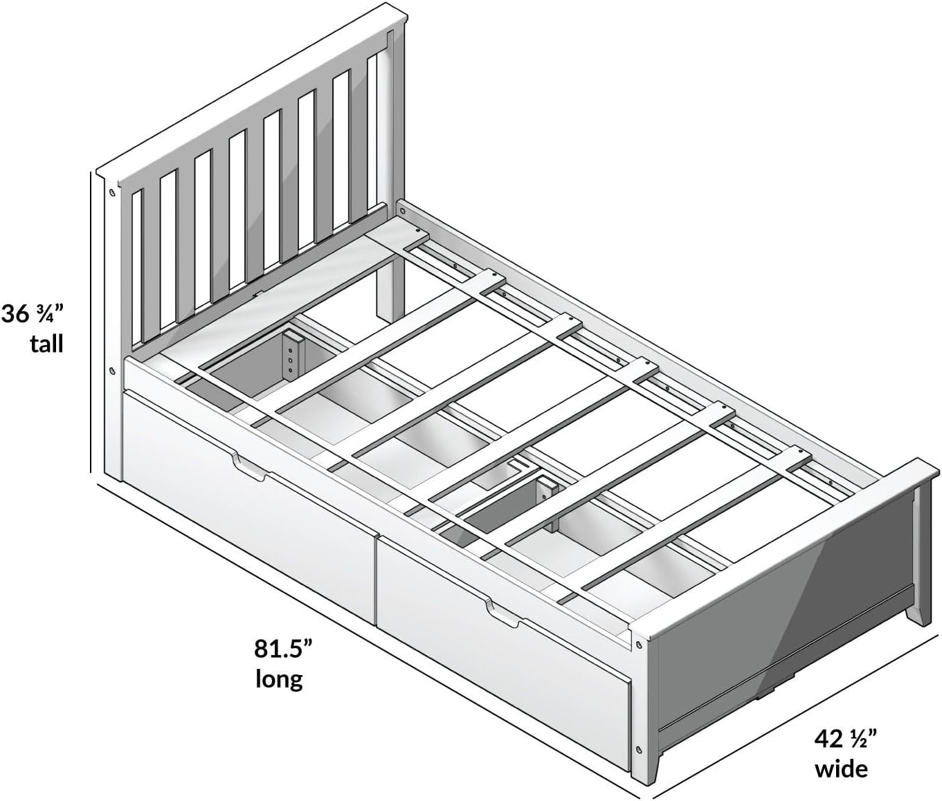 Max & Lily Twin Bed, Bed Frame with Headboard For Kids with Storage Drawers, Slatted, Blue