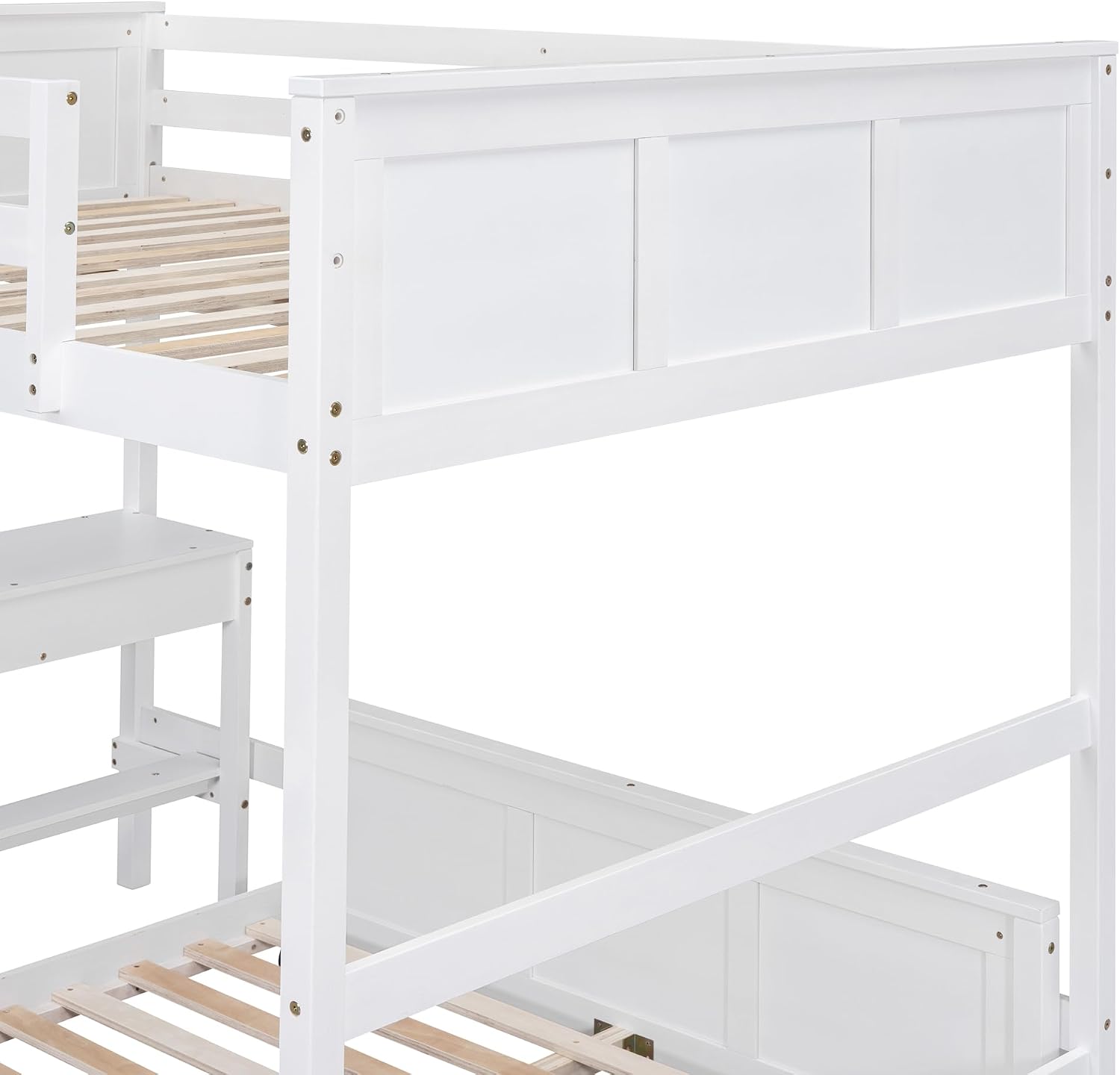 Ball & Cast Full Over Full Bunk Bed with Safty Guardrail & Stairway,Heavy Duty Wood Loft Bedframe W/Desk & Drawers,Easy Assembly,Versatile Functional Bedroom Furniture Set for Boy Girl Teens,White