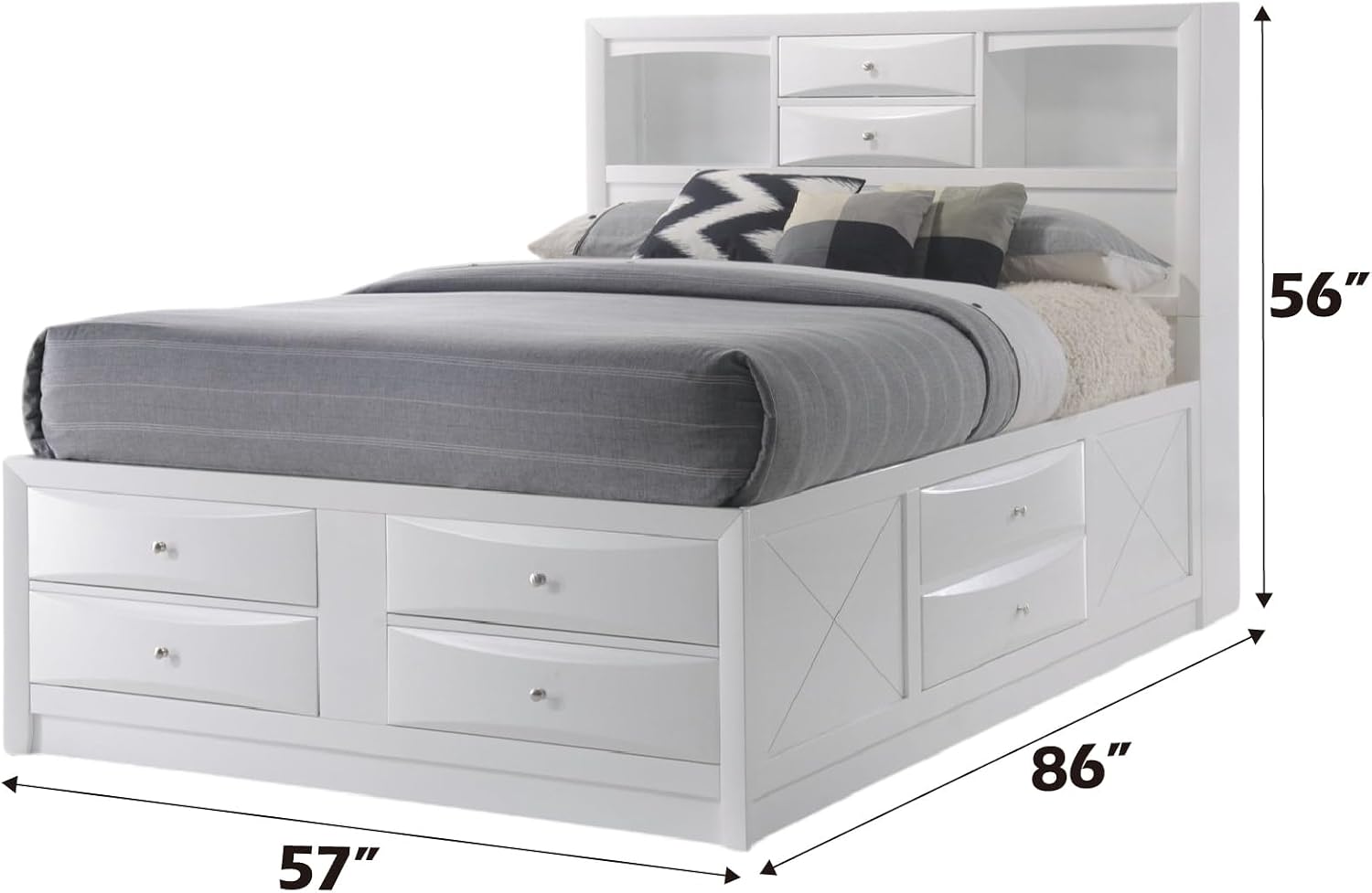 Acme Ireland Wood Full Bed with Storage in White