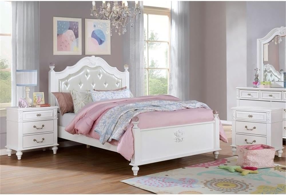 Furniture of America Mondu 3-Piece White Wood Bedroom Set - Twin + 2 Nightstands