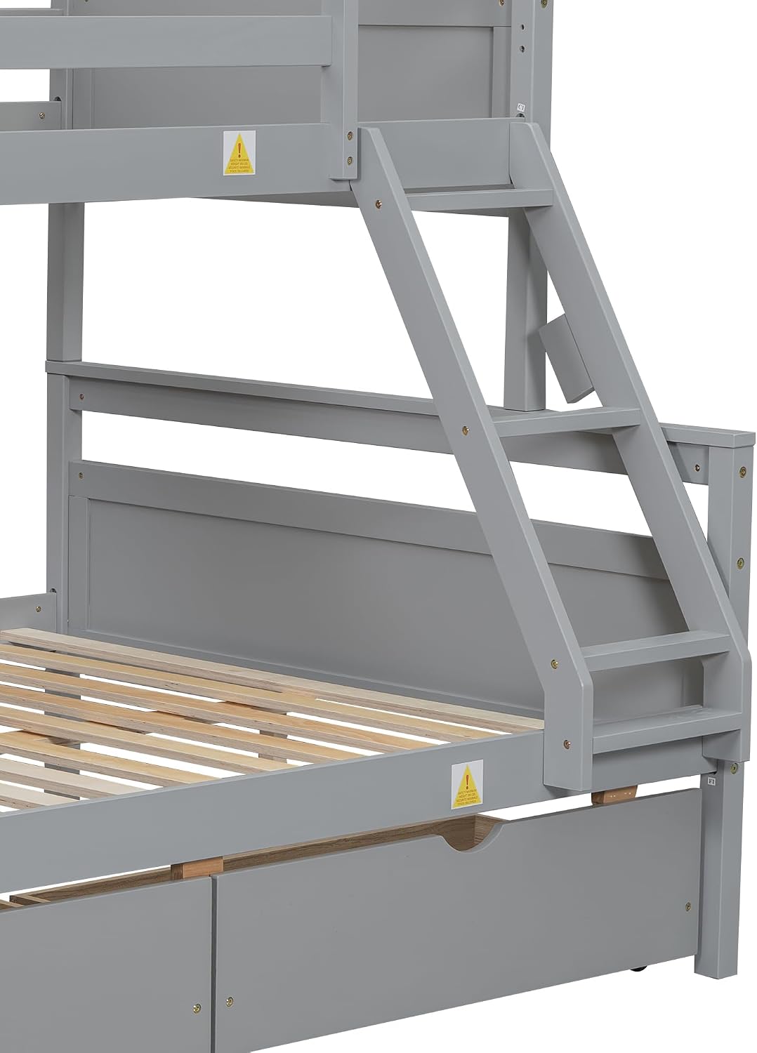 Merax Twin Over Full Bunk Bed with 2 Storage Drawers,Solid Wood Bunk Bed with Ladder and Safety Guardrail for Bedroom Kids Adults,Can be Separated into 2 Platform Beds,Gray
