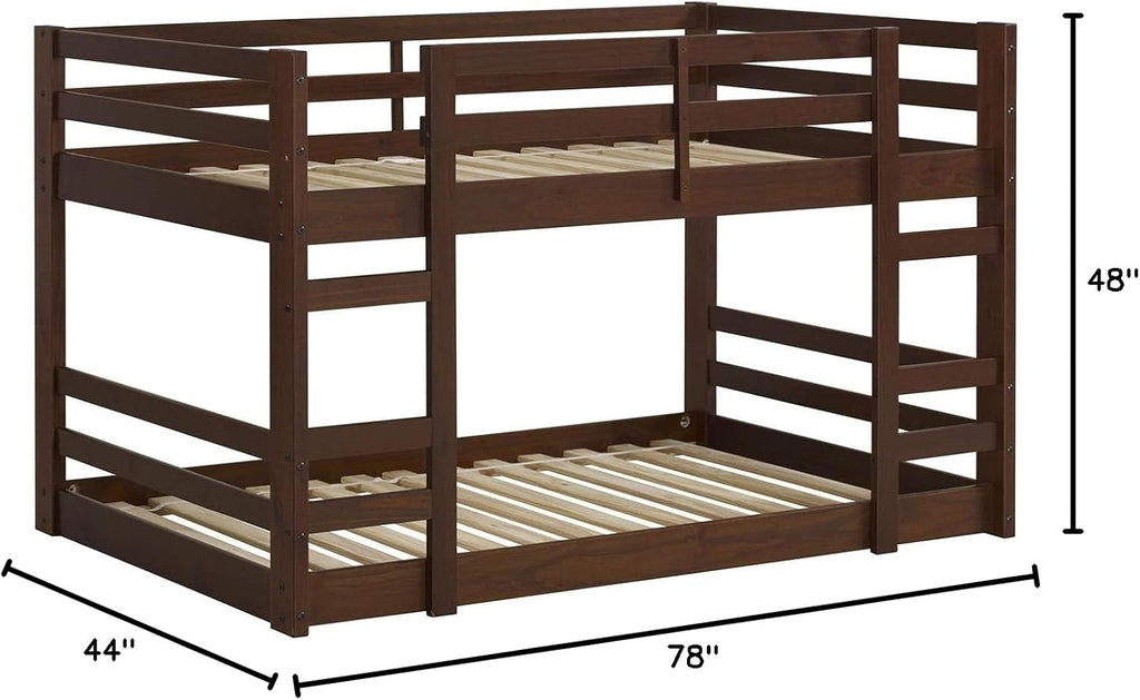 Walker Edison Alexander Classic Solid Wood Stackable Jr Twin Over Twin Bunk Bed, Twin Over Twin, Walnut