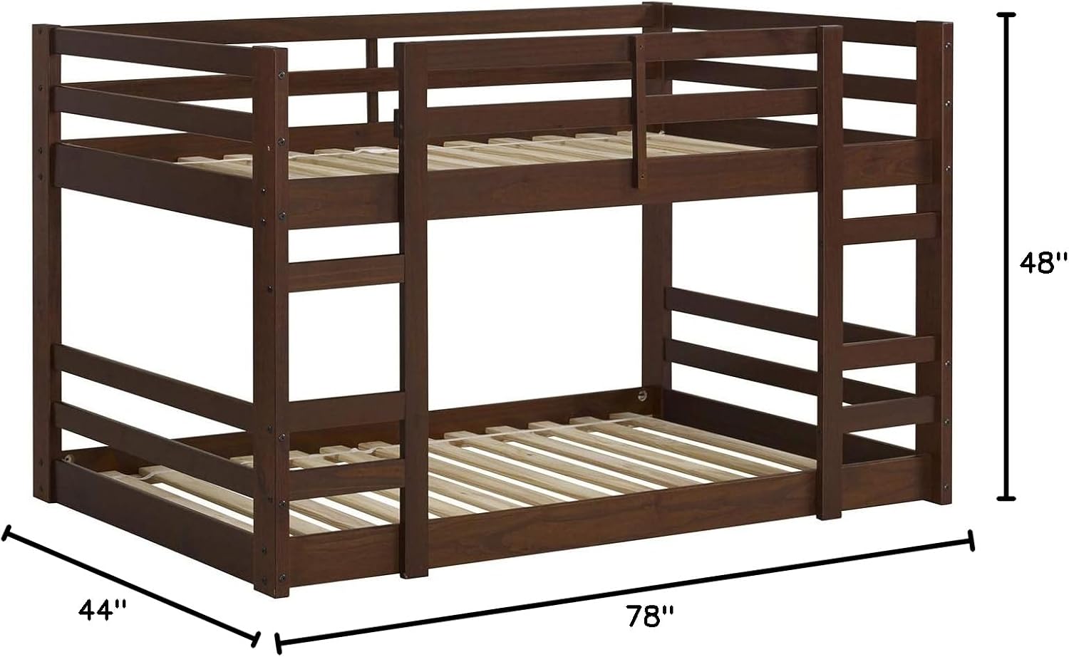 Walker Edison Alexander Classic Solid Wood Stackable Jr Twin Over Twin Bunk Bed, Twin Over Twin, Walnut