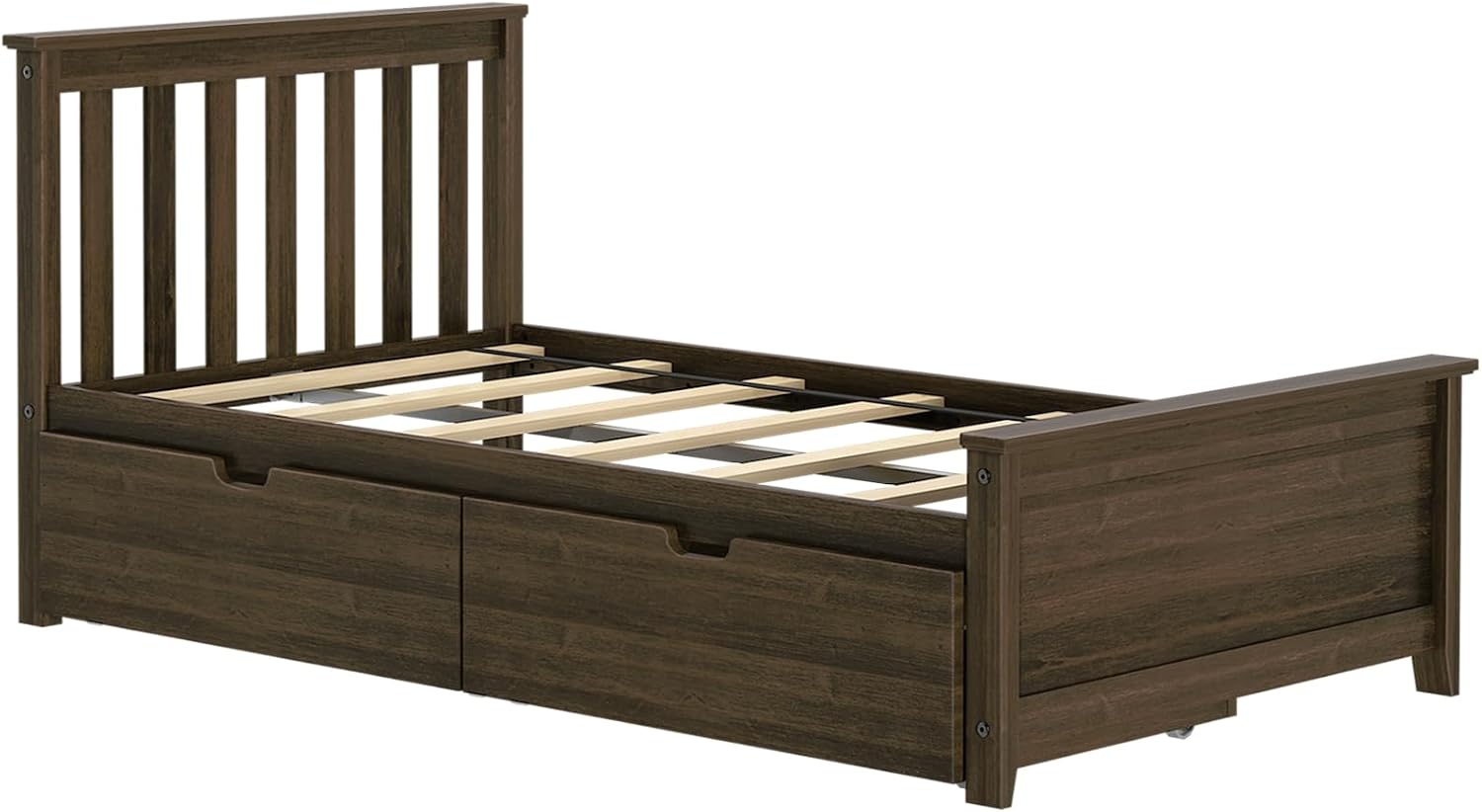 Max & Lily Classic Twin Bed, Slatted Headboard, with Storage Drawers, Walnut