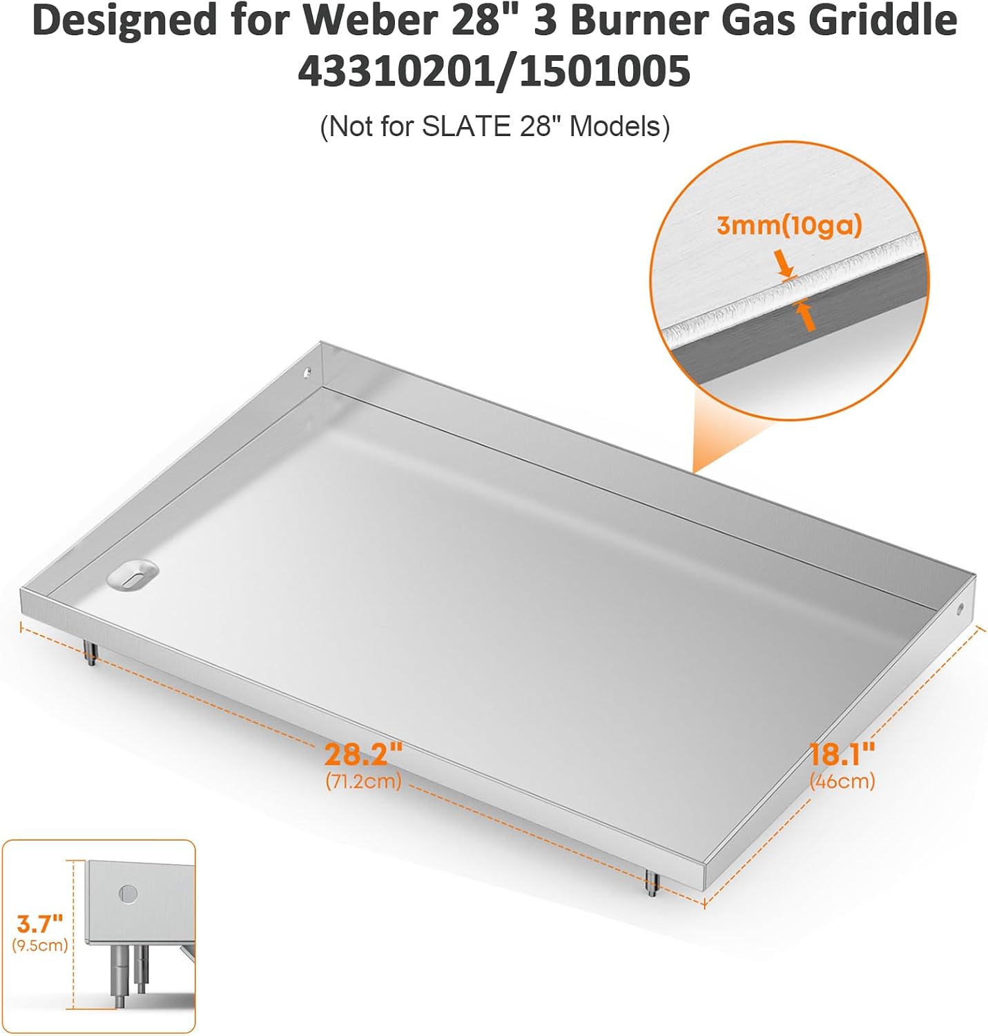Stanbroil Flat Top Griddle for Weber 28' 3 Burner Gas Griddle 43310201/1501005, Stainless Steel