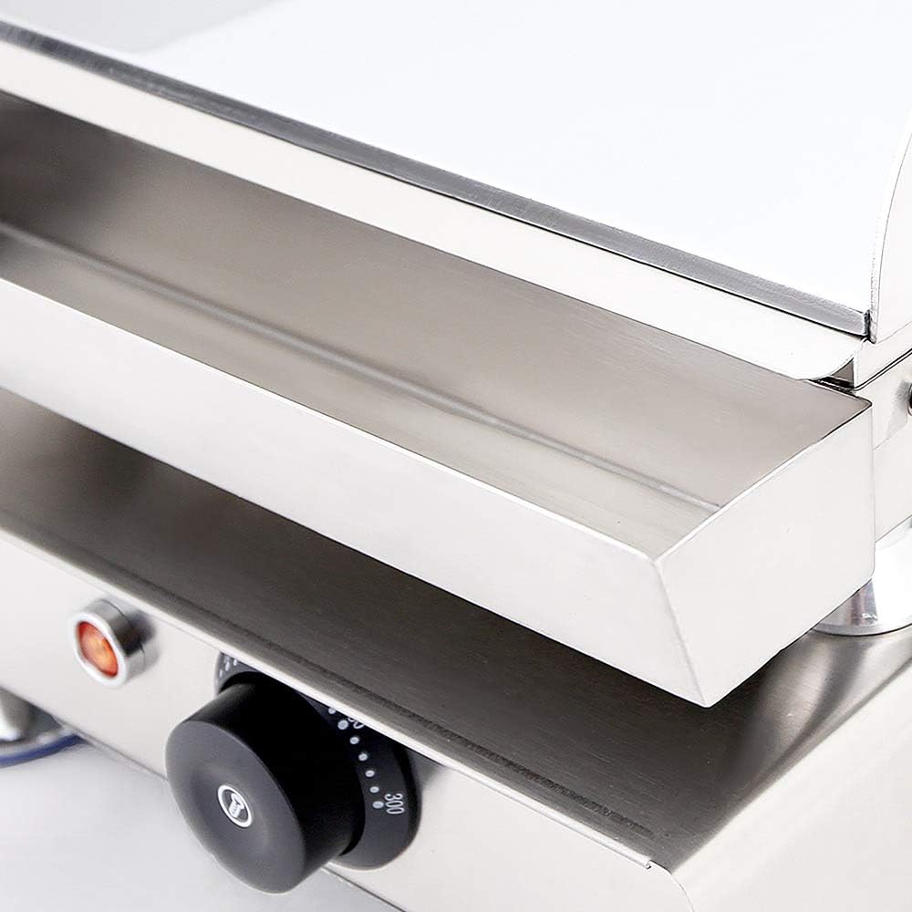 Commercial Electric Griddle, 2000W 110V, 14'×16' Plate, Adjustable Thermostat, Stainless Body with Grease Drawer