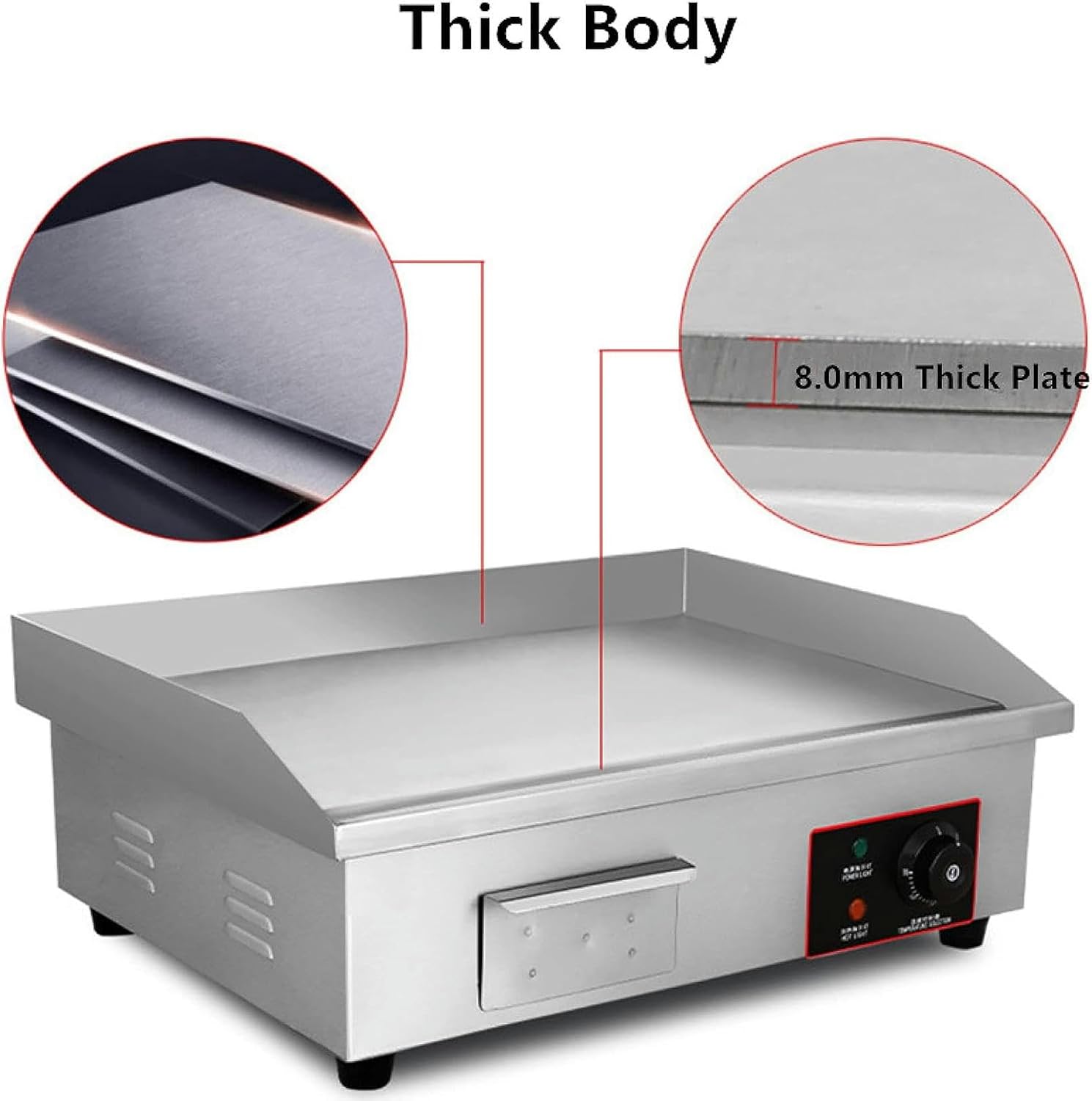 Commercial Electric Countertop Griddle Nonstick Stainless Steel Flat Top Grill Hot Plate BBQ, Adjustable Thermostatic Control, 21.6'x13.7'