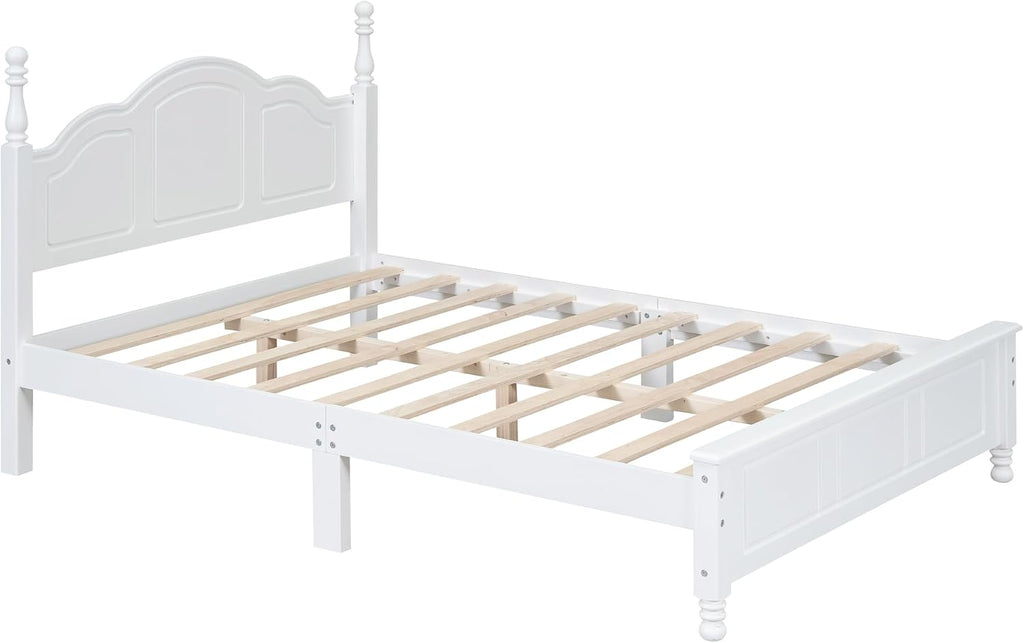 Retro Design 3-Pieces Bedroom Sets, Full Size Wood Platform Bed and 2 Nightstands with 2 Drawers and Sturdy Slats Support for Apartment Bedroom