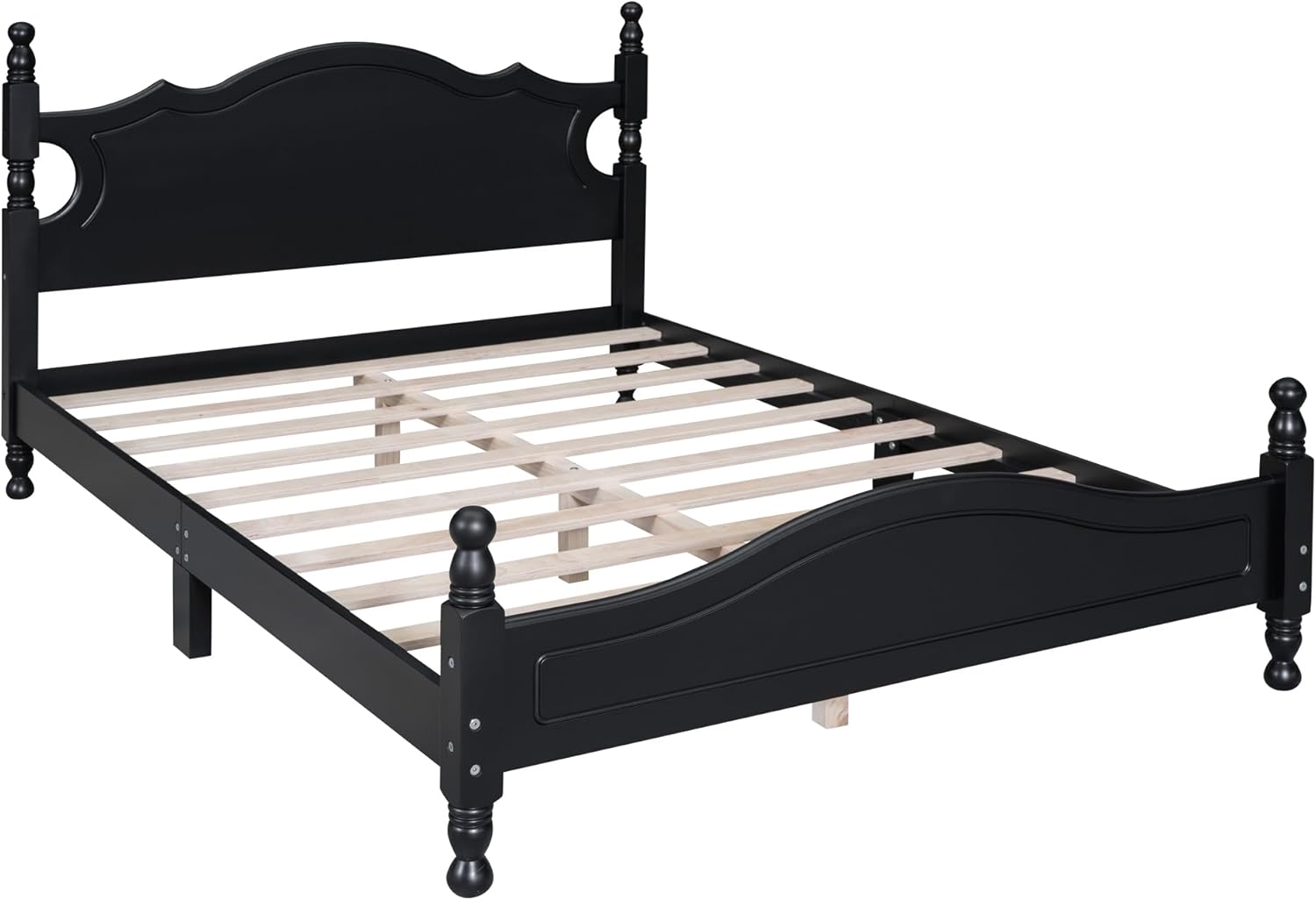 Flieks Full Size Wood Platform Bed Frame for Boys Girls Kids Toddler,Retro Style Platform Bed with Wooden Slat Support,Black