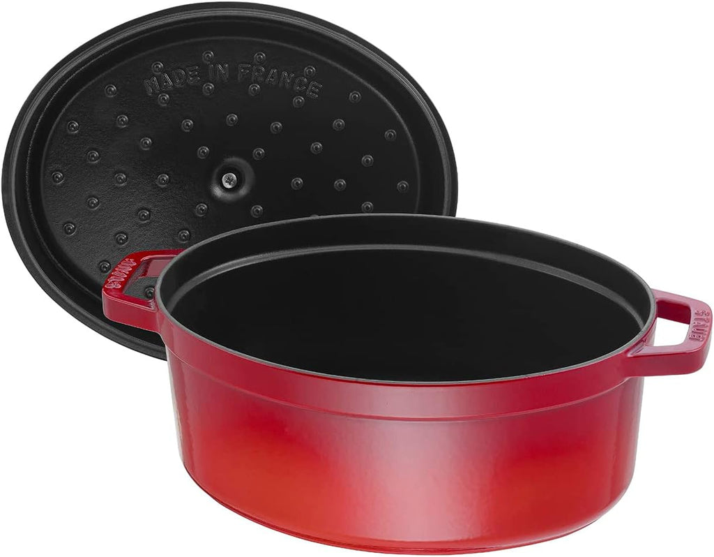 Staub Cast Iron Oval Cocotte, Dutch Oven, 7-quart, serves 7-8, Made in France, Cherry