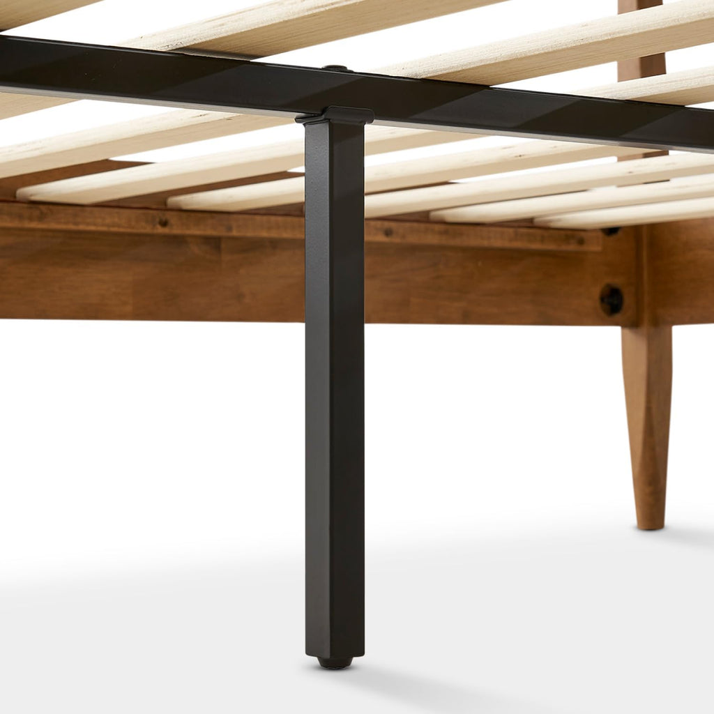 mopio Retrovie Mid-Century Modern Queen Bed Frame – Solid Wood Legs, LVL Slat System, No Box Spring Needed, Supports 661 lbs, Easy Assembly (Walnut, 2 Drawers)