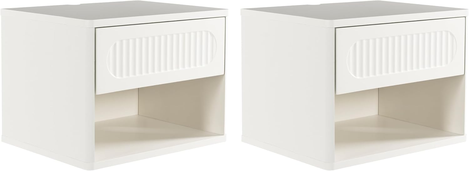 VDNEND Floating Nightstands with Drawer Set of 2, Modern Wall Mounted Bedside Tables for Bedroom, Space Saving Storage Cabinets, Easy Install Hanging Shelf Night Stands for Small Spaces (White)