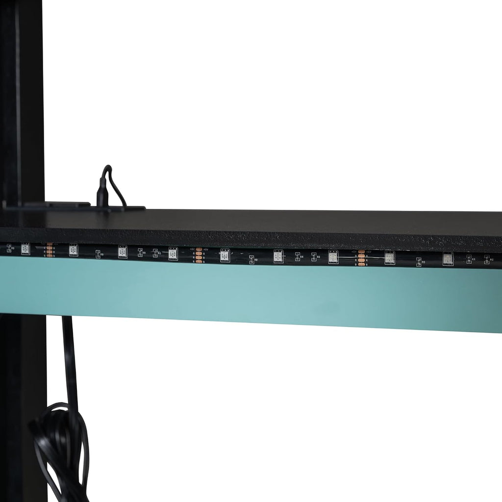 Ball & Cast Full Size Gaming Bed with Desk and Wardrobe,Wood Gamer Bed Frame w/Ample Storage Space & RGB Light,Full-Length Guardrails,USB Port,Ladder,Bedroom Furniture for Student Dorms,Cloud Blue
