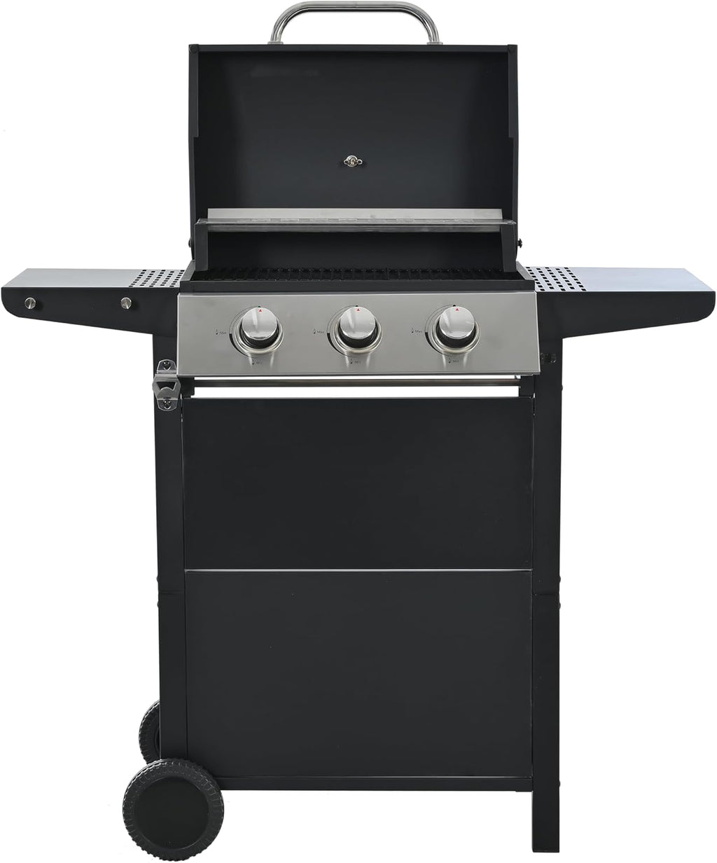 Evedy BBQ Propane Grill 3 Burner Barbecue Grill Stainless Steel Gas Grill,Gas Hood & Side Shelves Heavy Duty Flat Top Griddle Grill Station for Kitchen, Camping, Outdoor, Tailgating, Countertop
