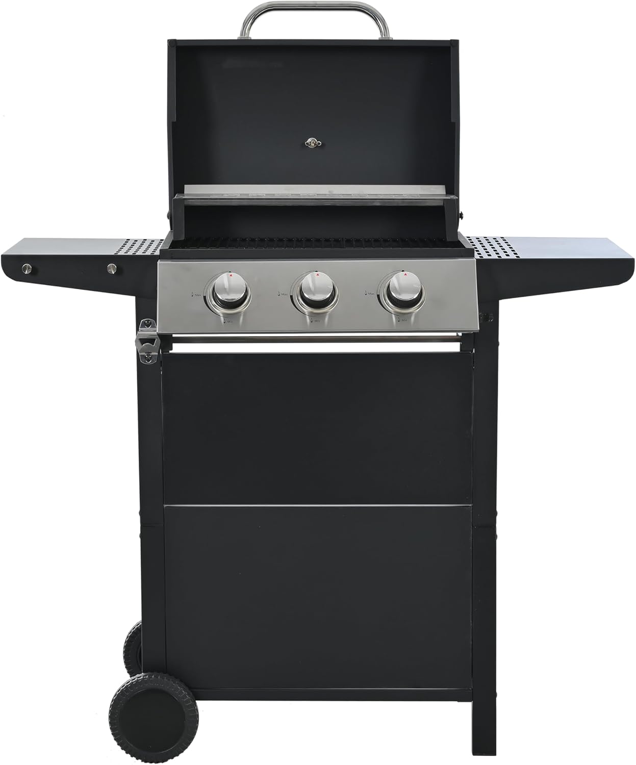 Evedy BBQ Propane Grill 3 Burner Barbecue Grill Stainless Steel Gas Grill,Gas Hood & Side Shelves Heavy Duty Flat Top Griddle Grill Station for Kitchen, Camping, Outdoor, Tailgating, Countertop