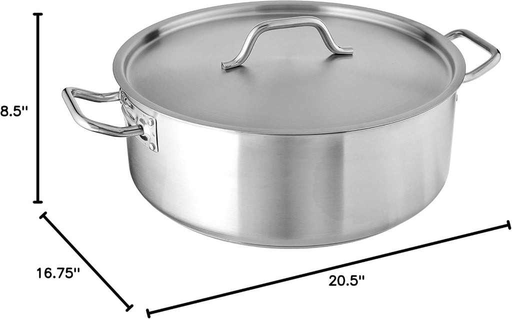 Winco Commercial-Grade Stainless Steel Brazier with Lid, 20 Quart