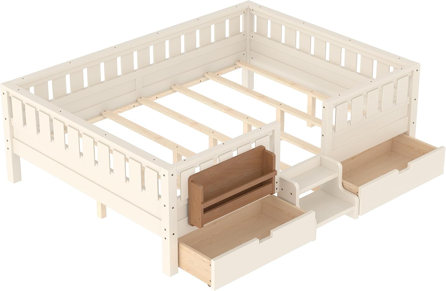 Bellemave Queen Size Bed with Slats and Stairs