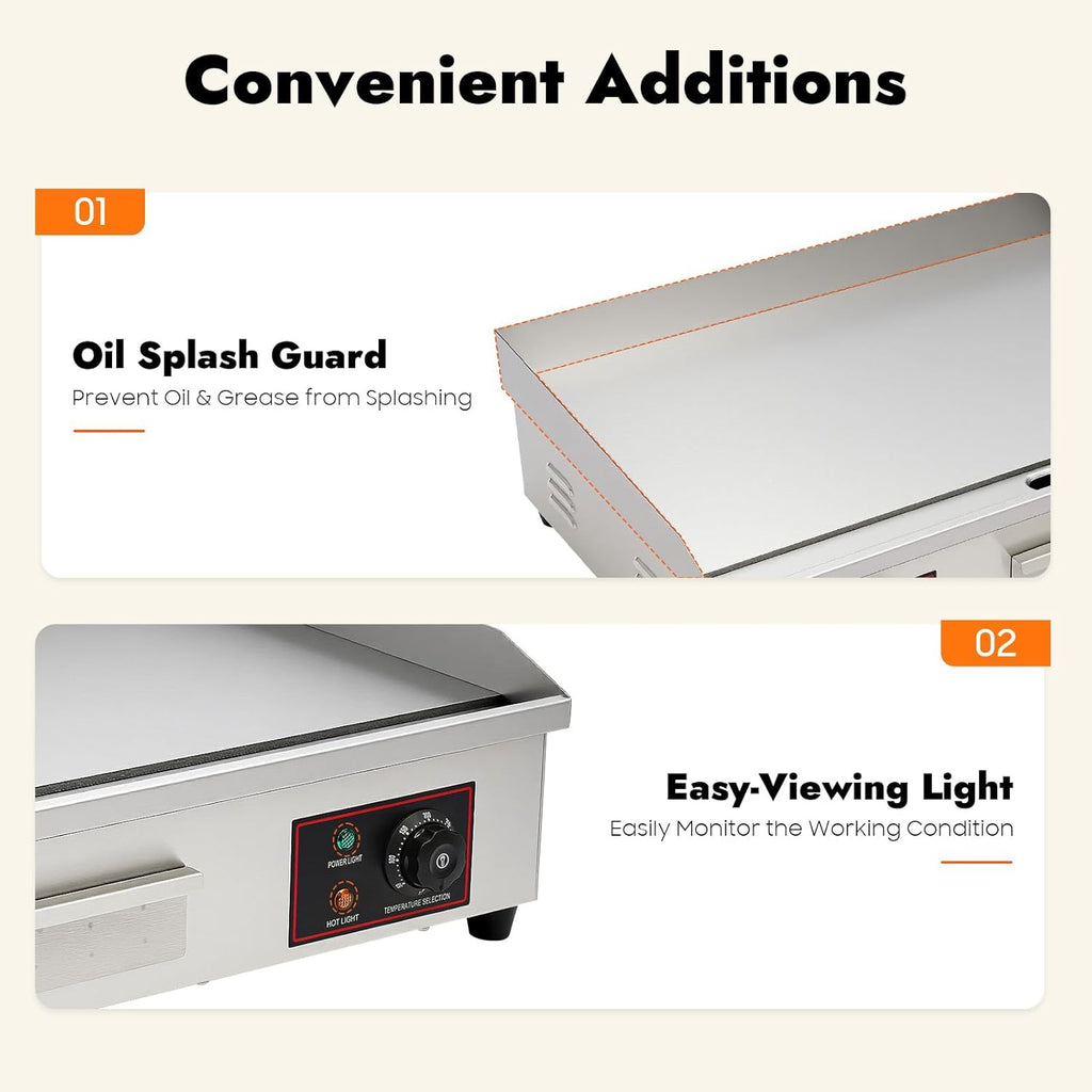 Commercial Electric Flat Top Grill, 29'' Countertop Stainless Steel Electric Griddle, Outdoor Restaurant Cooking Equipment for Steak Egg Meat Frying, 3000W 110V